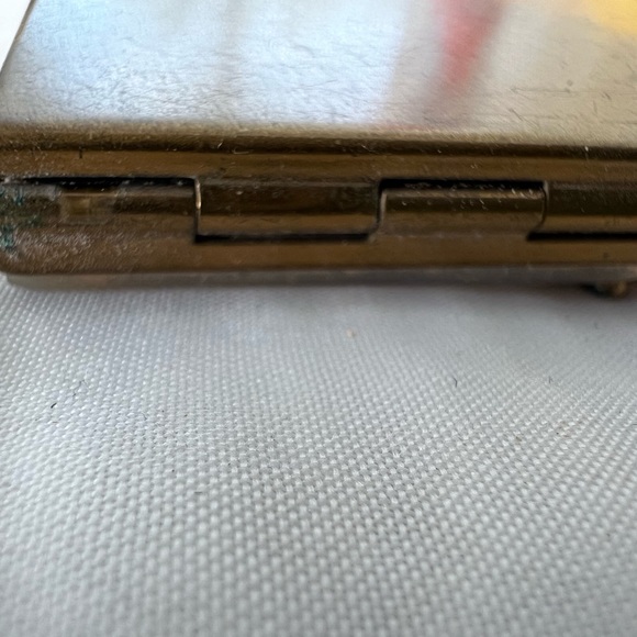 Antique Vintage Mother of Pearl & Blue Rhinestone Mirror Powder Beauty Compact - Picture 4 of 9